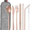 House Of Husk Reisbestek - Reis Bestekset - Chopsticks - Metalen Rietjes Met Borstel - Lepel - Vaatwasserbestendig - RVS - 7 Delig - Rose Goud -Buitenkampeer Winkel 1027x1200 2