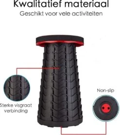 Kampeerkruk - Uitschuifbare Kruk - Rood/Zwart- Tot 120 Kg - Travel Stool - Opvouwbare Campingkruk - Inklapbaar Krukje - Telescopische Kruk - Camping - Outdoor -Buitenkampeer Winkel 1069x1200 1