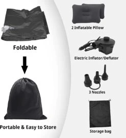 Opblaasbaar Matras Voor In De Auto, Opblaasbaar Bed, Opvouwbaar, Comfortabele Autostoel, Automatras Met Elektrische Luchtpomp En 3 Adapters, 2 Kussens En Draagtas, Voor Camping, Reizen (zwart) -Buitenkampeer Winkel 1093x1200 2