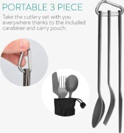 Navaris Campingbestek Van Titanium - Set Met Vork, Mes En Lepel - Bestekset Voor Onderweg En Op Reis - Inclusief Karabijnhaak En Bewaarzakje -Buitenkampeer Winkel 1113x1200 4