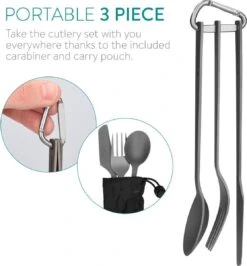 Navaris Campingbestek Van Titanium - Set Met Vork, Mes En Lepel - Bestekset Voor Onderweg En Op Reis - Inclusief Karabijnhaak En Bewaarzakje -Buitenkampeer Winkel 1115x1200 2