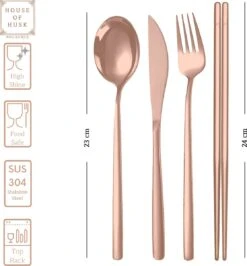 House Of Husk Reisbestek - Reis Bestekset - Chopsticks - Metalen Rietjes Met Borstel - Lepel - Vaatwasserbestendig - RVS - 7 Delig - Rose Goud -Buitenkampeer Winkel 1115x1200 3