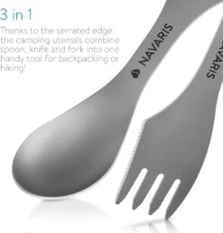 Navaris 2x Spork Titanium Campingbestek - Vork, Mes En Lepel In één - Bestek Voor Onderweg En Op Reis - Lichtgewicht - Inclusief Bewaarzakje -Buitenkampeer Winkel 1148x1200 4