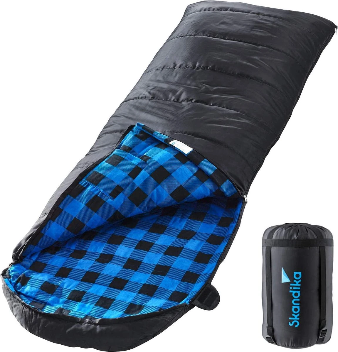 Skandika Dundee Flannel-L Slaapzak – Mummmieslaapzakken – Slaapzakken Volwassen - Maat M – Unisex - Katoen, Luxe Kwaliteit, Dubbele Slaapzak, 3 Seizoenen, Tot -20°C - 220 X 80 Cm - Outdoor Kampeerslaapzak – Ritssluiting Links - Zwart/blauw 3 Skandika Dundee Flannel-L Slaapzak – Mummmieslaapzakken – Slaapzakken Volwassen - Maat M – Unisex - Katoen, Luxe Kwaliteit, Dubbele Slaapzak, 3 Seizoenen, Tot -20°C - 220 X 80 Cm - Outdoor Kampeerslaapzak – Ritssluiting Links - Zwart/blauw