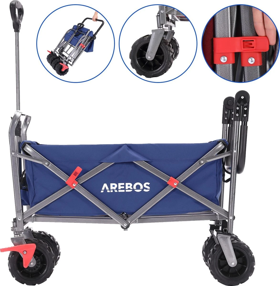 AREBOS Handkar | Transportwagen | Apparatuurwagen | Opvouwbaar | Duwstang| Blauw 4 AREBOS Handkar | Transportwagen | Apparatuurwagen | Opvouwbaar | Duwstang| Blauw - Afbeelding 2