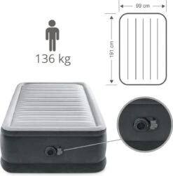 Intex Luchtbed - 1-Persoons - 99 X 191 X 46 Cm - Grijs - Met Ingebouwde Pomp, Hoeslaken Zwart En Reparatieset -Buitenkampeer Winkel 1177x1200 3