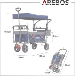 AREBOS Premium Steekwagen Met Dak Opvouwbare Tuinkar Handkar Bolderkar Blauw / Grijs -Buitenkampeer Winkel 1188x1200 14
