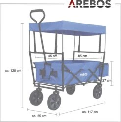 AREBOS Handwagen Vouwbare Dak Handwagen Vouwbare Trolley Uitrustingswagen Blauw -Buitenkampeer Winkel 1188x1200 16