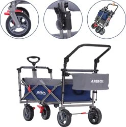 AREBOS Premium Steekwagen Met Dak Opvouwbare Tuinkar Handkar Bolderkar Blauw / Grijs -Buitenkampeer Winkel 1191x1200 4