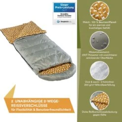 Skandika Dundee Flannel-R Slaapzak – Slaapzakken – Slaapzakken Volwassen - Maat M – Unisex - Katoen, Luxe Kwaliteit, Dubbele Slaapzak, 3 Seizoenen, Tot -20°C - 220 X 80 Cm - Outdoor Kampeerslaapzak – Ritssluiting Rechts - Grijs/geel -Buitenkampeer Winkel 1195x1200 1