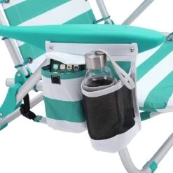 Strandstoel Met Afneembare Hoofdsteun, Draagbare Klapstoel, Campingstoel, Rugleuning Tot 180° Verstelbaar, Met Bekerhouder En Zijvak, Groene En Witte Strepen GCB62JW -Buitenkampeer Winkel 1199x1200 5