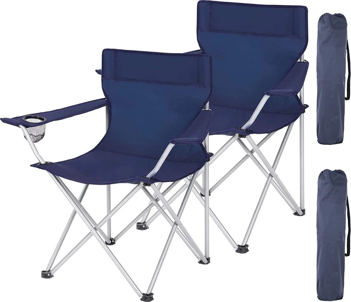 Set Van 2 Opvouwbare Campingstoelen, Klapstoelen Voor Buiten, Comfortabel, Met Armleuningen En Bekerhouders, Stabiel Frame, Draagvermogen 120 Kg - Blauw 3 Set Van 2 Opvouwbare Campingstoelen, Klapstoelen Voor Buiten, Comfortabel, Met Armleuningen En Bekerhouders, Stabiel Frame, Draagvermogen 120 Kg - Blauw