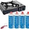 Borvat® |Draagbare Gasfornuis - Camping Kookstel - Inclusief 4 Gasflessen - Gas Stove - Gasfornuis - Kooktoestel - Outdoor - Op Reis + Gratis Smartphone Auto Magneethouder. -Buitenkampeer Winkel 1200x1055