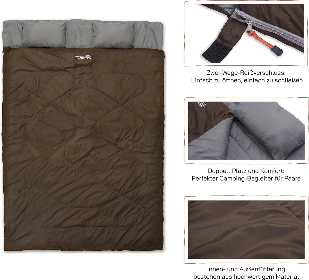 Where Tomorrow Double Slaapzak 220 X 150 Cm Diverse Kleuren - Bruin 5 Where Tomorrow Double Slaapzak 220 X 150 Cm Diverse Kleuren - Bruin - Afbeelding 3