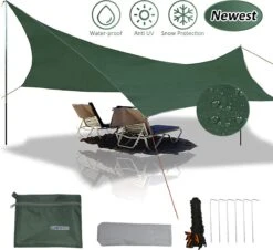 Merkloos BRGOOD Tarps - Shelter - Rechthoek - 240*220cm - Waterdicht - Met Scheerlijnen En Haringen - Geen Stokken - Voor Kamperen - Groen -Buitenkampeer Winkel 1200x1098 5