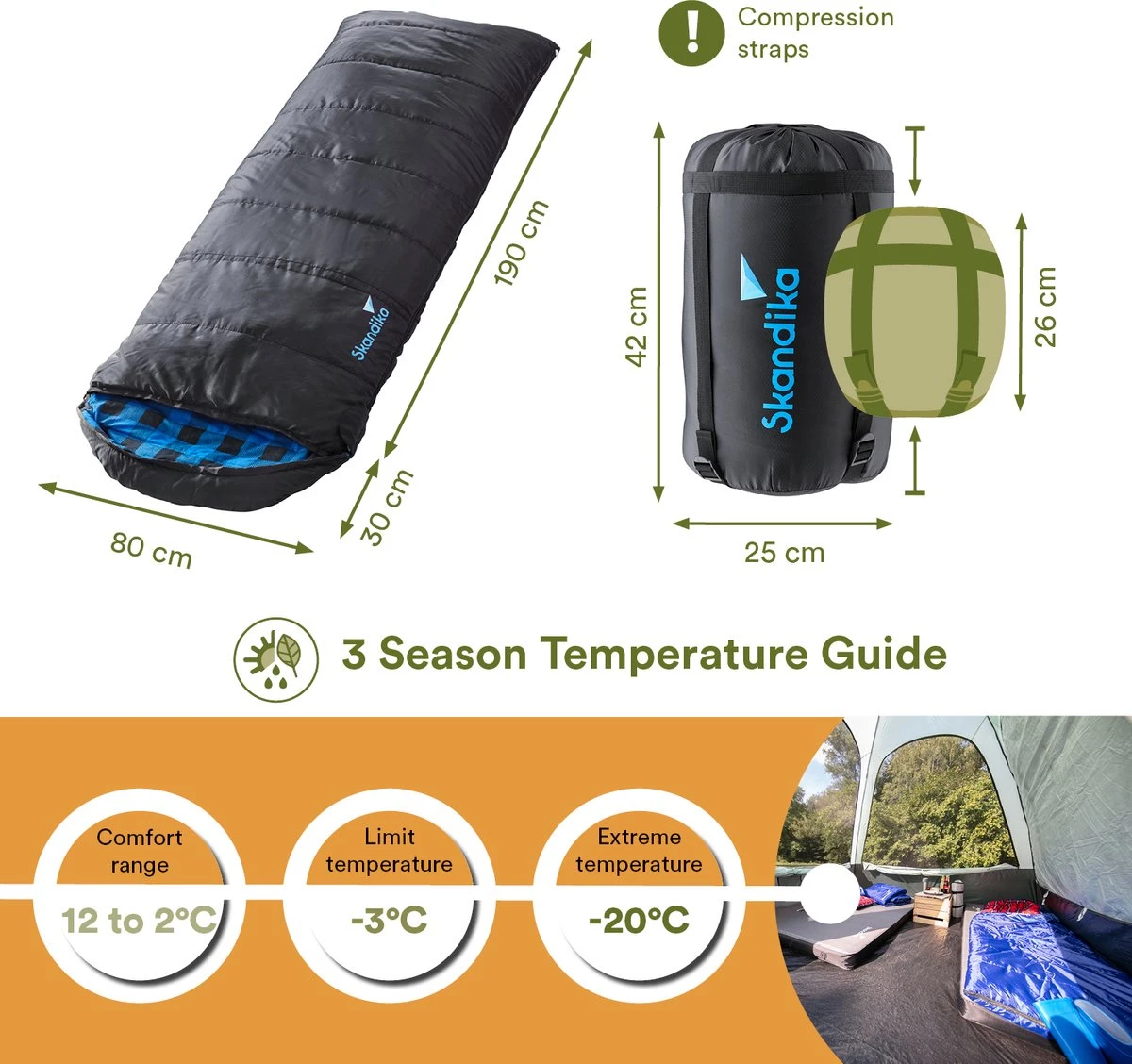 Skandika Dundee Flannel-L Slaapzak – Mummmieslaapzakken – Slaapzakken Volwassen - Maat M – Unisex - Katoen, Luxe Kwaliteit, Dubbele Slaapzak, 3 Seizoenen, Tot -20°C - 220 X 80 Cm - Outdoor Kampeerslaapzak – Ritssluiting Links - Zwart/blauw 4 Skandika Dundee Flannel-L Slaapzak – Mummmieslaapzakken – Slaapzakken Volwassen - Maat M – Unisex - Katoen, Luxe Kwaliteit, Dubbele Slaapzak, 3 Seizoenen, Tot -20°C - 220 X 80 Cm - Outdoor Kampeerslaapzak – Ritssluiting Links - Zwart/blauw - Afbeelding 2