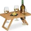 Relaxdays Opvouwbare Picknick Wijntafel - 4 Wijnglazenhouders - Bamboe Dienbladtafel Klein