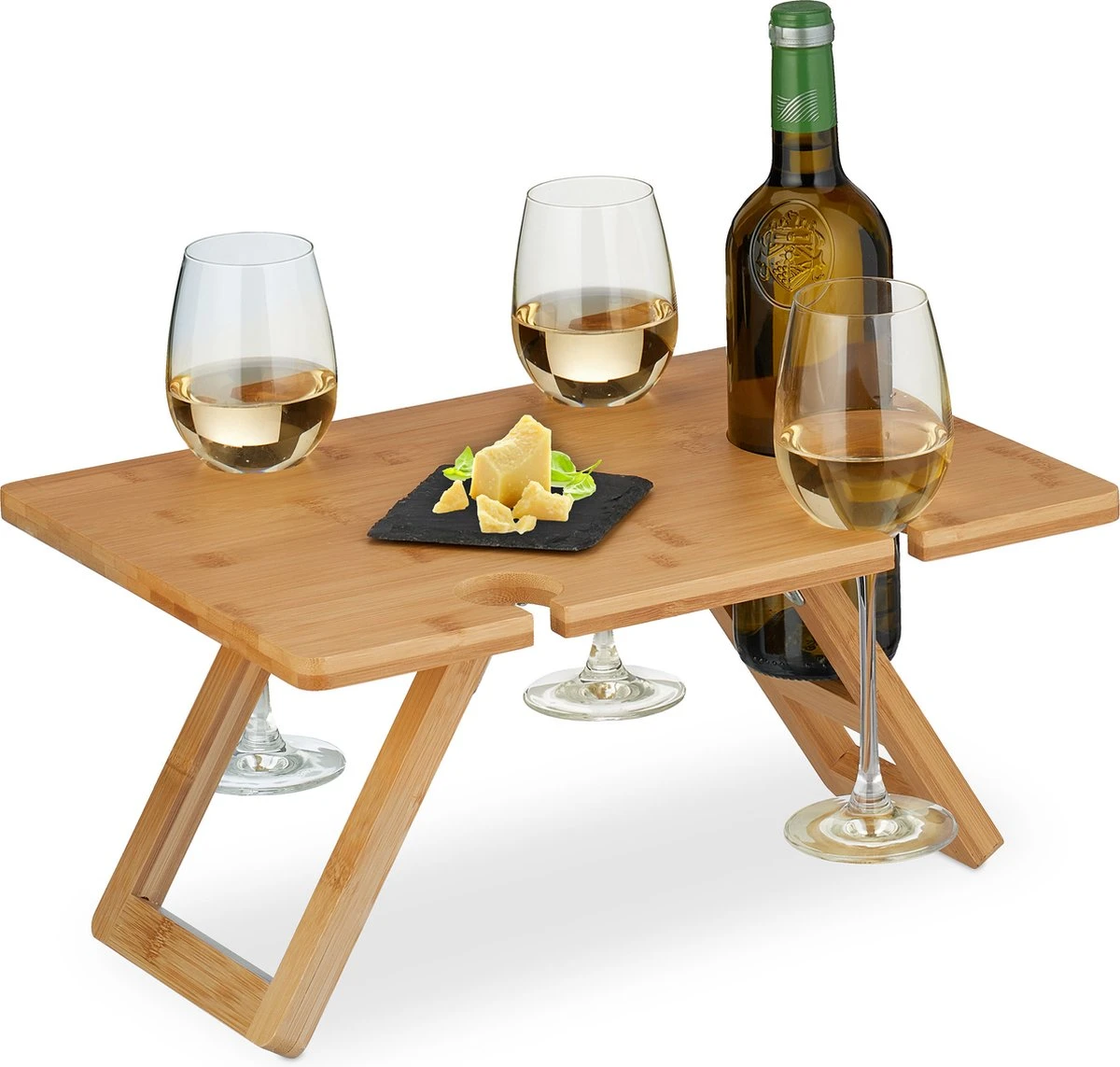 Relaxdays Opvouwbare Picknick Wijntafel - 4 Wijnglazenhouders - Bamboe Dienbladtafel Klein 3 Relaxdays Opvouwbare Picknick Wijntafel - 4 Wijnglazenhouders - Bamboe Dienbladtafel Klein
