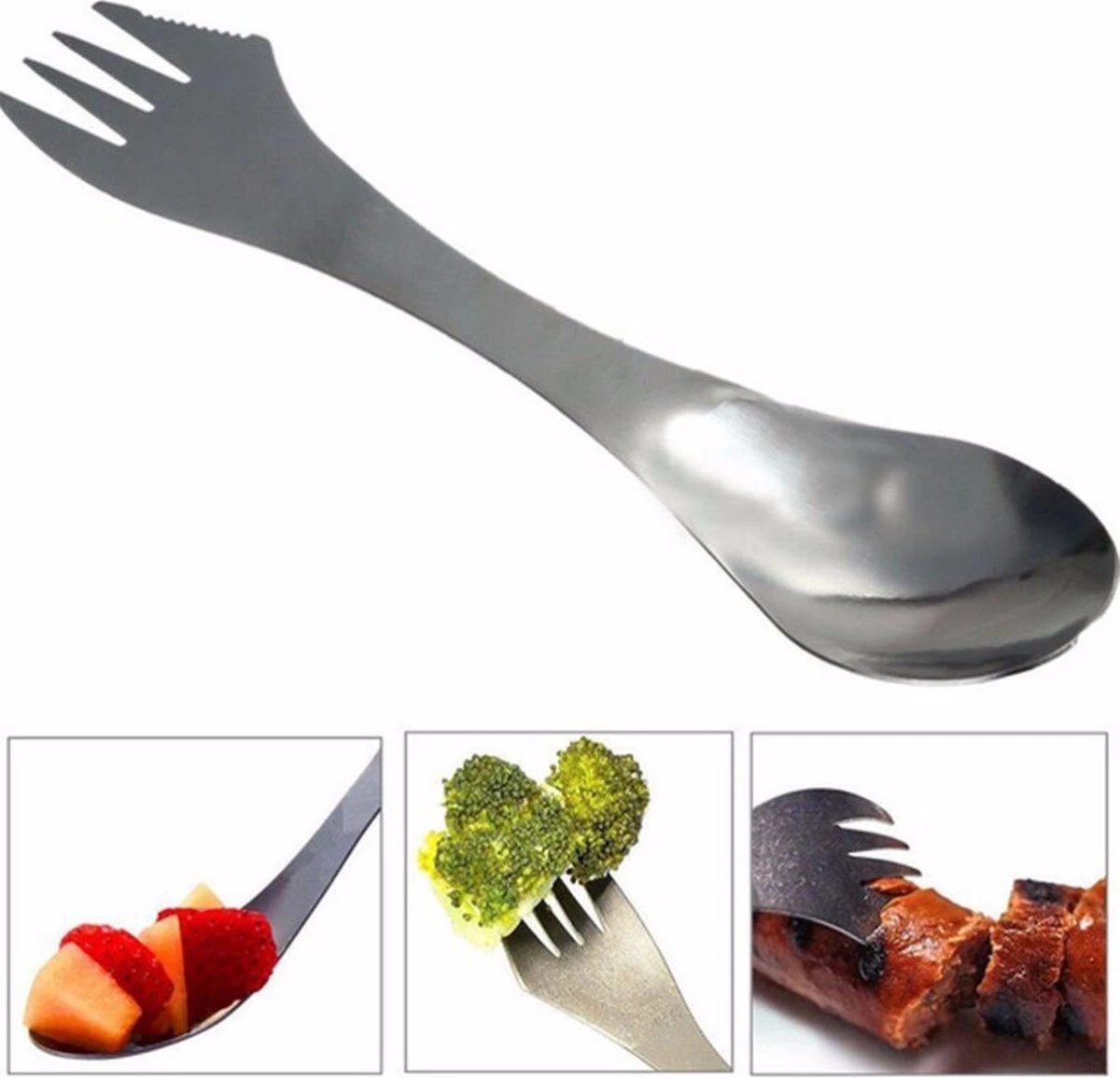KELERINO. RVS Spork - Survival Outdoor Camping - Vork, Lepel & Mes 3 KELERINO. RVS Spork - Survival Outdoor Camping - Vork, Lepel & Mes
