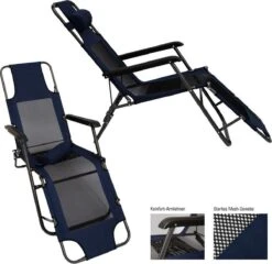 Ligstoel 180x60cm - Opvouwbaar Campingstoel Ligbed Strandstoel Tuinstoel Vouwligstoel Blauw -Buitenkampeer Winkel 1200x1168 4