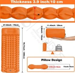 LVNRIDS Isomat, Zelfopblazend, Ultralicht, Luchtmatras, Camping, Zelfopblaasbaar, Opblaasbaar Matras, 3,9 Inch Dik, Met Voetperspomp En Kussen, Voor Camping, Reizen, Outdoor, Wandelen, Strand, Oranje -Buitenkampeer Winkel 1200x1171 11