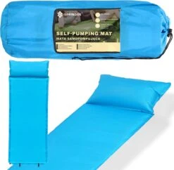 Springos Slaapmat | Zelfopblazend | 186 Cm | Inclusief Hoes & Hoofdkussen | Lichtblauw -Buitenkampeer Winkel 1200x1175
