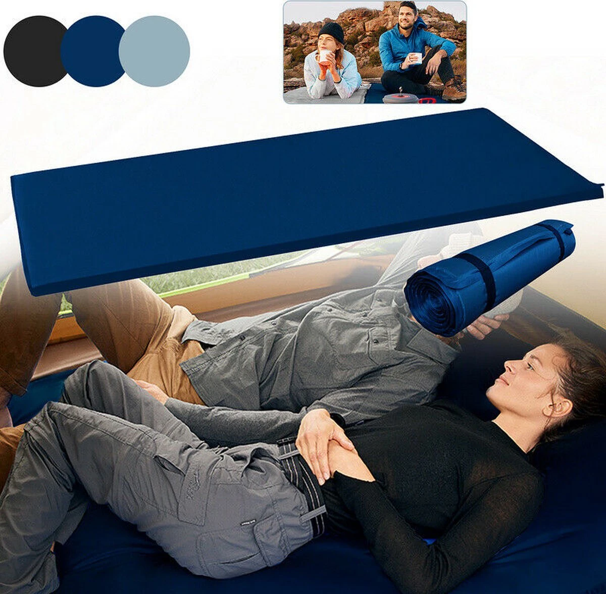 HikeMeister- Slaapmat - 200x 66 X 10 Cm - Zelfopblazend - 1 Persoons - Blauw 6 HikeMeister- Slaapmat - 200x 66 X 10 Cm - Zelfopblazend - 1 Persoons - Blauw - Afbeelding 4