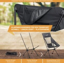 Skandika Campingstoel Compact – Campingstoelen - Campingstoel Tot 150 Kg Belastbaar - Kampeerstoel, Visstoel, Kleine Pakmaat, Opvouwbaar, Stabiel, Licht, Comfortabel Gepolsterd – Draagtas Meegeleverd - Vouwstoel – Zwart -Buitenkampeer Winkel 1200x1184 3