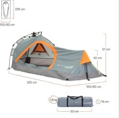 Where Tomorrow Solo Tent Pop Up 225X100X57 Cm - Grijs - 1 Persoons -Buitenkampeer Winkel 1200x1190
