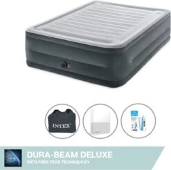 Intex Luchtbed - 2-Persoons - 152 X 203 X 33 Cm - Grijs - Met Ingebouwde Pomp, Hoeslaken Wit En Reparatieset