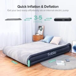 Sable Luxe Queen Size 2 Persoons Luchtmatras Met Ingebouwd Kussen, Opblaasbaar Luchtbed Met Ingebouwde Elektrische Pomp Voor Kamperen, Reizen Of Overnachtende Gasten Of Festival -Buitenkampeer Winkel 1200x1200 1095