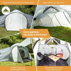 Skandika Bern 4 Koepeltent - Koepeltent - Tenten - 4 Persoons Kampeertent Met Panoramisch Dakraam, 2 Slaapcabines, Grondzeil, 210 Cm Stahoogte, Waterdicht, 4000 Mm Waterkolom - Grote Outdoor Familie Tent, Kampeertent - Grijs -Buitenkampeer Winkel 1200x1200 114