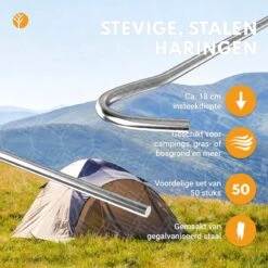 Stalen Haringen Set Van 50st. - Premium Staal - Grondanker - Tent Haring - Grondhaken - Tent Spijker - 20cm Lang - 3cm Haak - 3,5mm Premium Dikte Tentharing - Groots® -Buitenkampeer Winkel 1200x1200 1288
