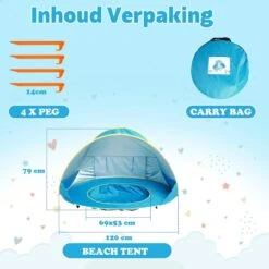Seidon Strandtent Baby - Pop Up Tent - UV Bescherming - Baby En Kind - Waterdicht - Zwembadje - UV Bescherming -Buitenkampeer Winkel 1200x1200 1333