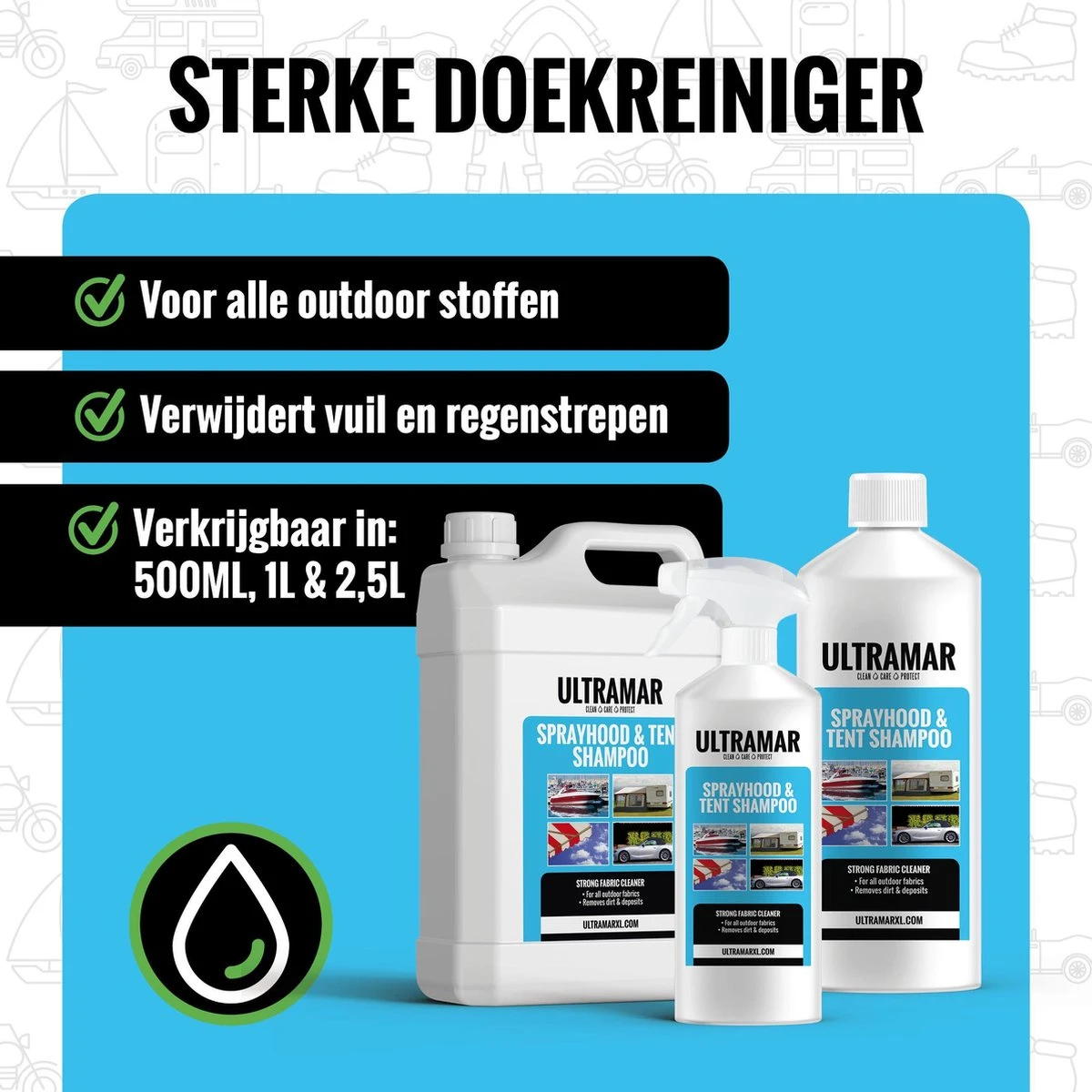 Ultramar - Sprayhood & Tent Shampoo - 1L - Tentdoekreiniger - Voor Bootkap, Tent, Cabriodak, Zonwering - Tentonderhoud - Bootonderhoud - Schoonmaakmiddel 10 Ultramar - Sprayhood & Tent Shampoo - 1L - Tentdoekreiniger - Voor Bootkap, Tent, Cabriodak, Zonwering - Tentonderhoud - Bootonderhoud - Schoonmaakmiddel - Afbeelding 8