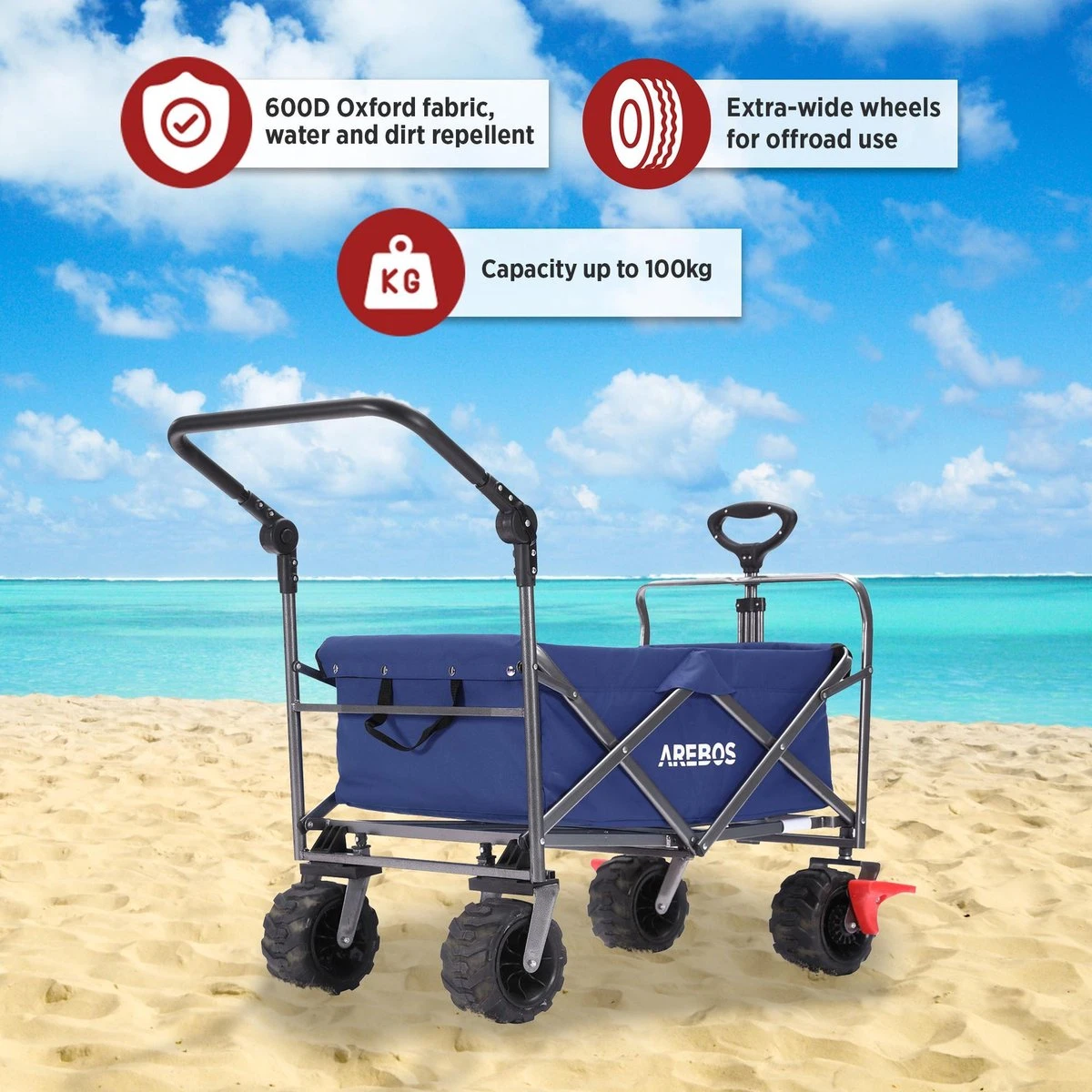 AREBOS Handkar | Transportwagen | Apparatuurwagen | Opvouwbaar | Duwstang| Blauw 6 AREBOS Handkar | Transportwagen | Apparatuurwagen | Opvouwbaar | Duwstang| Blauw - Afbeelding 4