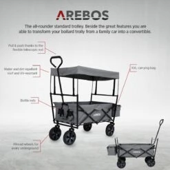 AREBOS Handwagen Vouwbare Dak Handwagen Vouwbare Trolley Uitrustingswagen Grijs -Buitenkampeer Winkel 1200x1200 1437