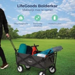 LifeGoods Bolderkar - Opvouwbaar - Draaibare Wielen - 2 Standen - 70KG Draagkracht - Grijs -Buitenkampeer Winkel 1200x1200 1439
