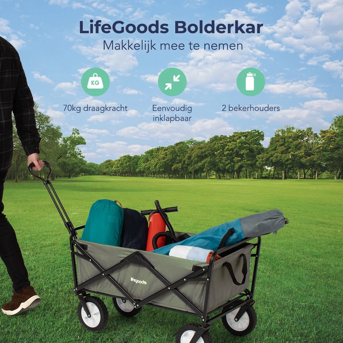 LifeGoods Bolderkar - Opvouwbaar - Draaibare Wielen - 2 Standen - 70KG Draagkracht - Groen 4 LifeGoods Bolderkar - Opvouwbaar - Draaibare Wielen - 2 Standen - 70KG Draagkracht - Groen - Afbeelding 2