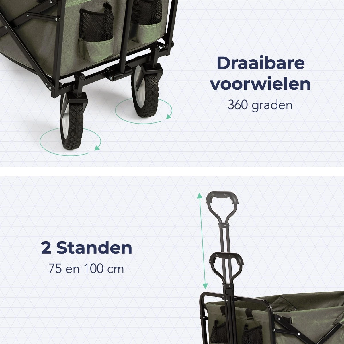 LifeGoods Bolderkar - Opvouwbaar - Draaibare Wielen - 2 Standen - 70KG Draagkracht - Groen 6 LifeGoods Bolderkar - Opvouwbaar - Draaibare Wielen - 2 Standen - 70KG Draagkracht - Groen - Afbeelding 4