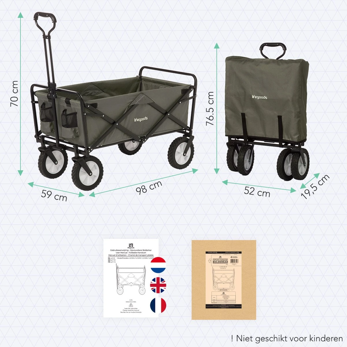 LifeGoods Bolderkar - Opvouwbaar - Draaibare Wielen - 2 Standen - 70KG Draagkracht - Groen 9 LifeGoods Bolderkar - Opvouwbaar - Draaibare Wielen - 2 Standen - 70KG Draagkracht - Groen - Afbeelding 7