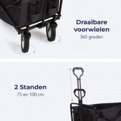 LifeGoods Bolderkar - Opvouwbaar - Draaibare Wielen - 2 Standen - 70KG Draagkracht - Zwart -Buitenkampeer Winkel 1200x1200 1491