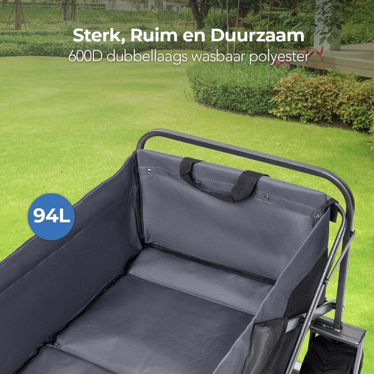 LifeGoods Bolderkar - Opvouwbaar - Tot 80KG - 94L - Wasbaar Polyester - 98x45cm - Zwart/Grijs 6 LifeGoods Bolderkar - Opvouwbaar - Tot 80KG - 94L - Wasbaar Polyester - 98x45cm - Zwart/Grijs - Afbeelding 4