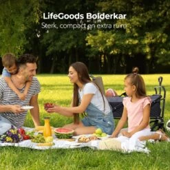 LifeGoods Bolderkar - Opvouwbaar - Tot 120KG - 103L - Extra Draagtas En Duwstang - Wasbaar Polyester - 98x45cm - Zwart/Grijs -Buitenkampeer Winkel 1200x1200 1550