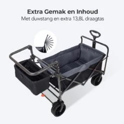 LifeGoods Bolderkar - Opvouwbaar - Tot 120KG - 103L - Extra Draagtas En Duwstang - Wasbaar Polyester - 98x45cm - Zwart/Grijs -Buitenkampeer Winkel 1200x1200 1552