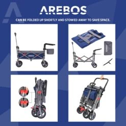 AREBOS Premium Steekwagen Met Dak Opvouwbare Tuinkar Handkar Bolderkar Blauw / Grijs -Buitenkampeer Winkel 1200x1200 1589