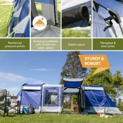 Skandika Montana 8 Tent – Tunneltenten – 8 Persoons Tent – Campingtent – 200 Cm Stahoogte – 2-4 Slaapcabines - Muggengaas – Familietent – 4 Ingangen – 700 X 310 X 200 Cm (L X B X H) - 5000 Mm Waterkolom – Outdoor, Camping – Kamperen – Blauw -Buitenkampeer Winkel 1200x1200 184
