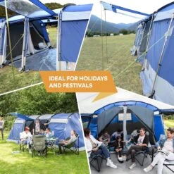 Skandika Montana 8 Tent – Tunneltenten – 8 Persoons Tent – Campingtent – 200 Cm Stahoogte – 2-4 Slaapcabines - Muggengaas – Familietent – 4 Ingangen – 700 X 310 X 200 Cm (L X B X H) - 5000 Mm Waterkolom – Outdoor, Camping – Kamperen – Blauw -Buitenkampeer Winkel 1200x1200 186