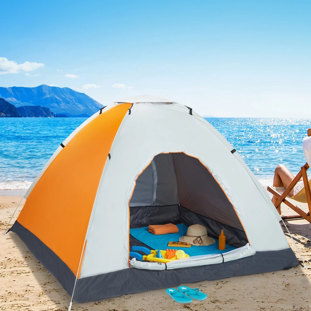 Relaxdays Strandtent Pop-up - Omkleedtent - 145x180 Cm - 2-3 Personen - Beachtent -compact - Oranje 7 Relaxdays Strandtent Pop-up - Omkleedtent - 145x180 Cm - 2-3 Personen - Beachtent -compact - Oranje - Afbeelding 5