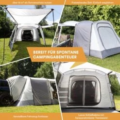 Skandika Pitea XL UP Tent – Koepeltenten - Autotent – 4 Persoons Campingtent Voor SUV, Caddy, Auto, CUV – Vrijstaand – Met/zonder Slaapcabine – Max. Stahoogte 200 Cm – Waterdicht Met 3000mm Waterkolom - 515 X 300 X 200 Cm (LxBxH) – Kamperen - Grijs -Buitenkampeer Winkel 1200x1200 215